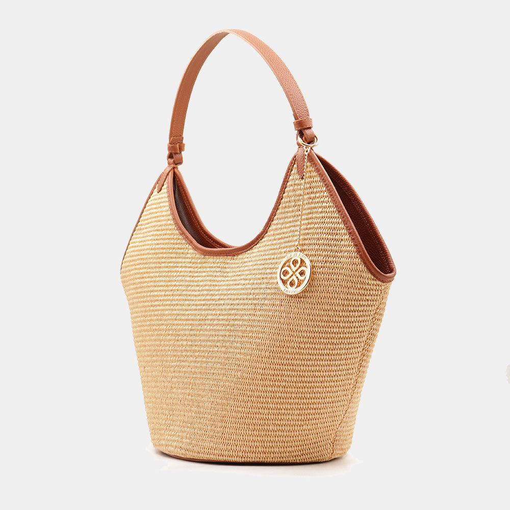 Borsa Donna a Spalla Grande VIAVERDI in Rafia e Pelle Cuoio Made in Italy linea Cortona