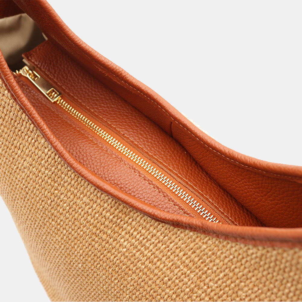 Borsa Donna a Spalla Grande VIAVERDI in Rafia e Pelle Cuoio Made in Italy linea Cortona