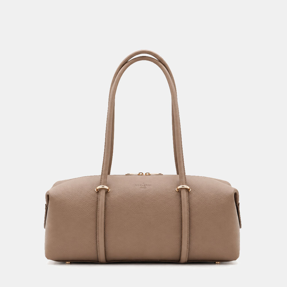 Borsa Donna a Spalla VIAVERDI in Pelle Taupe Scuro Made in Italy linea San Gimignano
