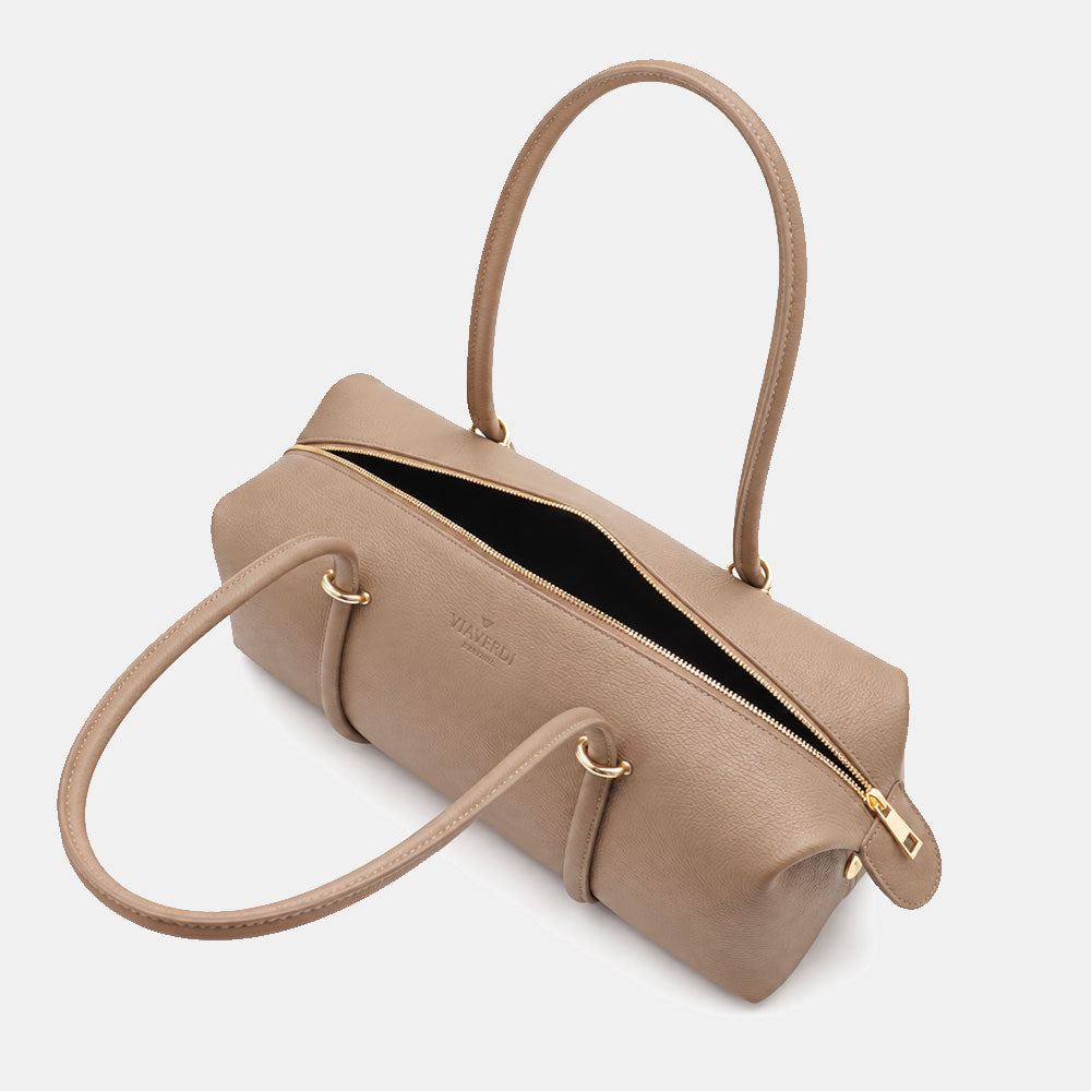 Borsa Donna a Spalla VIAVERDI in Pelle Taupe Scuro Made in Italy linea San Gimignano