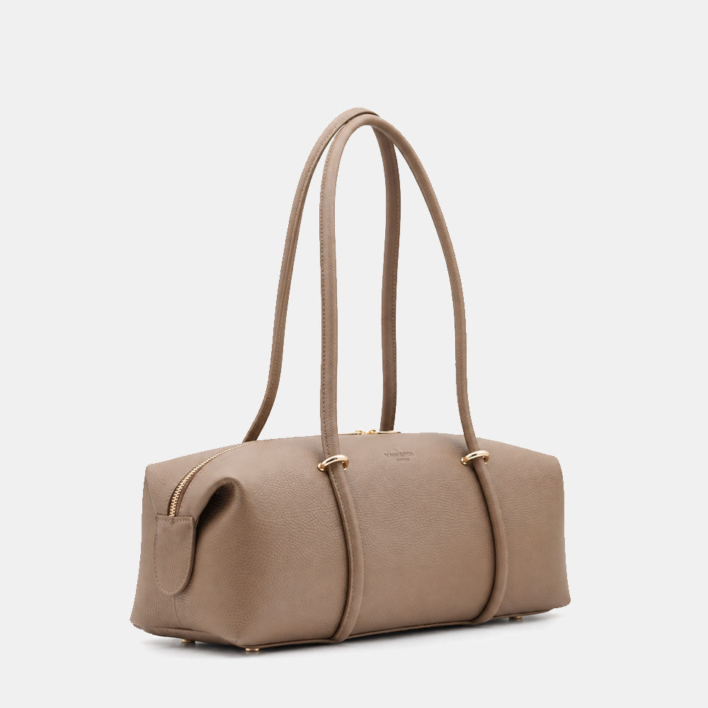 Borsa Donna a Spalla VIAVERDI in Pelle Taupe Scuro Made in Italy linea San Gimignano
