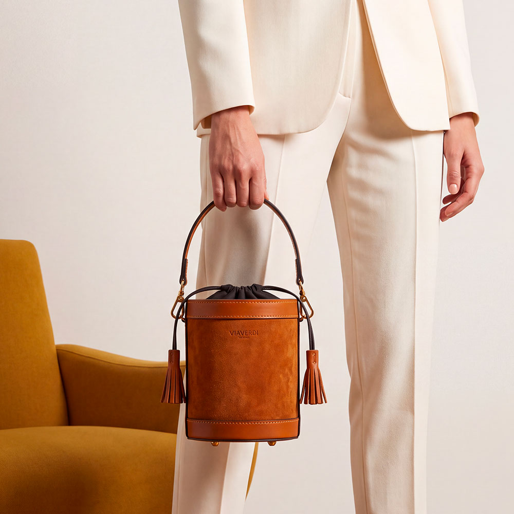 Bucket Bag ViaVerdi in Brown Suede and Leather Made in Italy – Line Pienza
