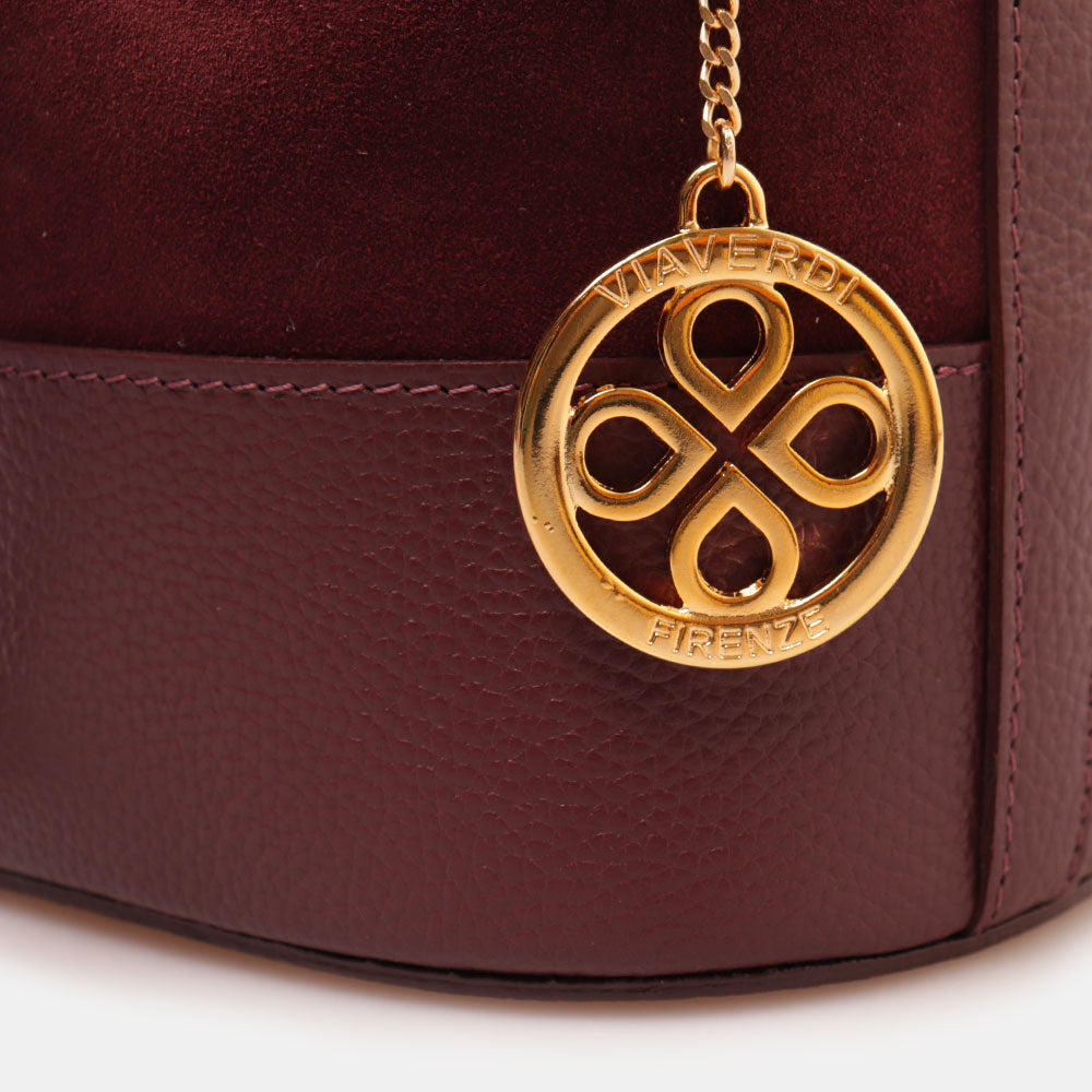 Borsa Donna a Secchiello VIAVERDI in Camoscio e Pelle Bordeaux Made in Italy linea Cortona