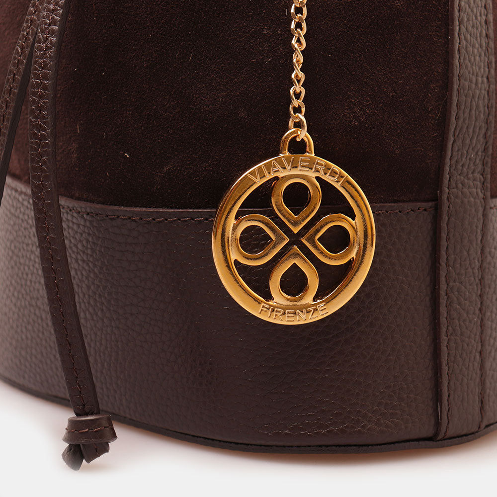 Borsa Donna a Secchiello VIAVERDI in Camoscio e Pelle Testa di Moro Made in Italy linea Cortona