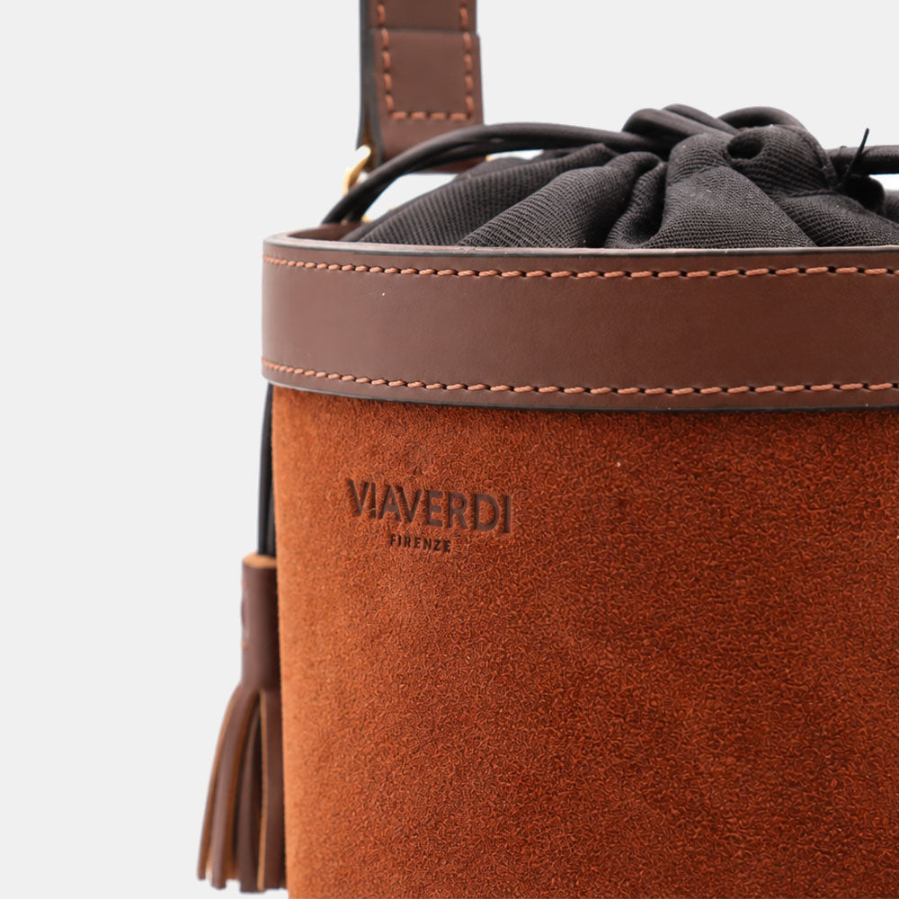 Borsa Secchiello a Mano VIAVERDI in Camoscio e Pelle Testa di Moro Made in Italy linea Pienza