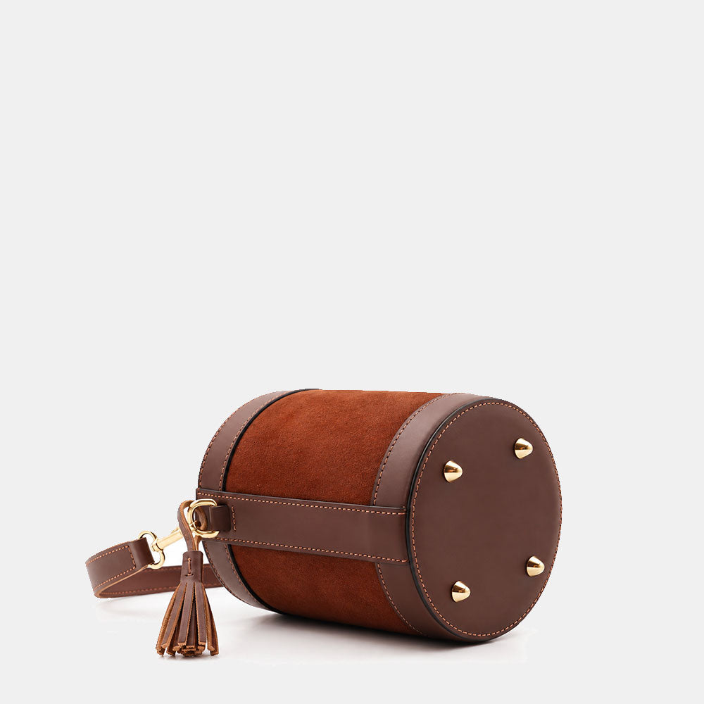 Borsa Secchiello a Mano VIAVERDI in Camoscio e Pelle Testa di Moro Made in Italy linea Pienza