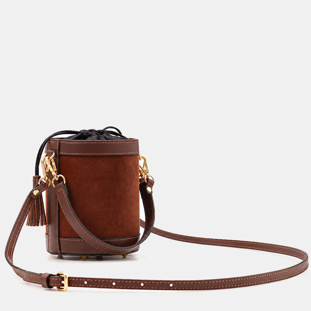 Borsa Secchiello a Mano VIAVERDI in Camoscio e Pelle Testa di Moro Made in Italy linea Pienza