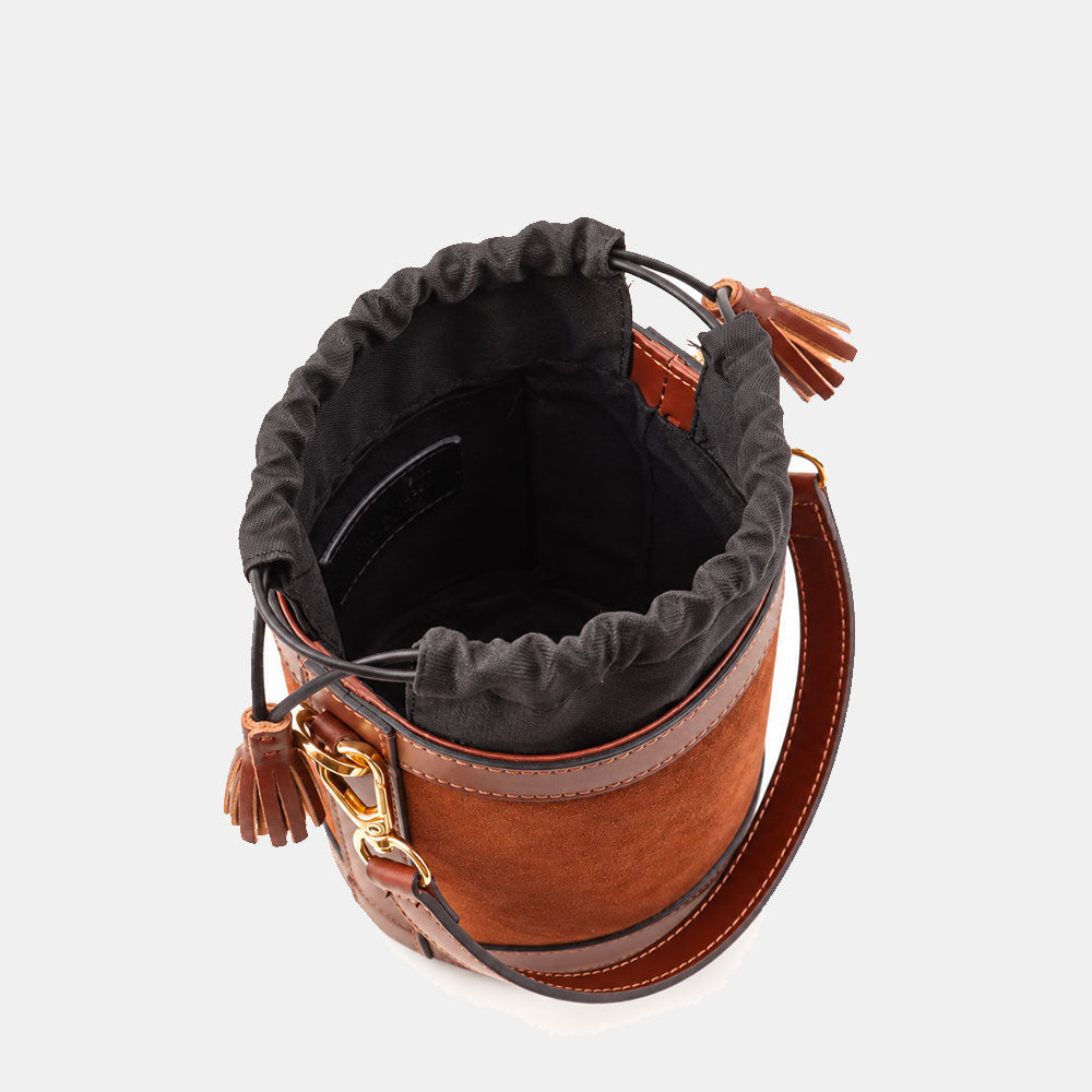 Borsa Secchiello a Mano VIAVERDI in Camoscio e Pelle Testa di Moro Made in Italy linea Pienza
