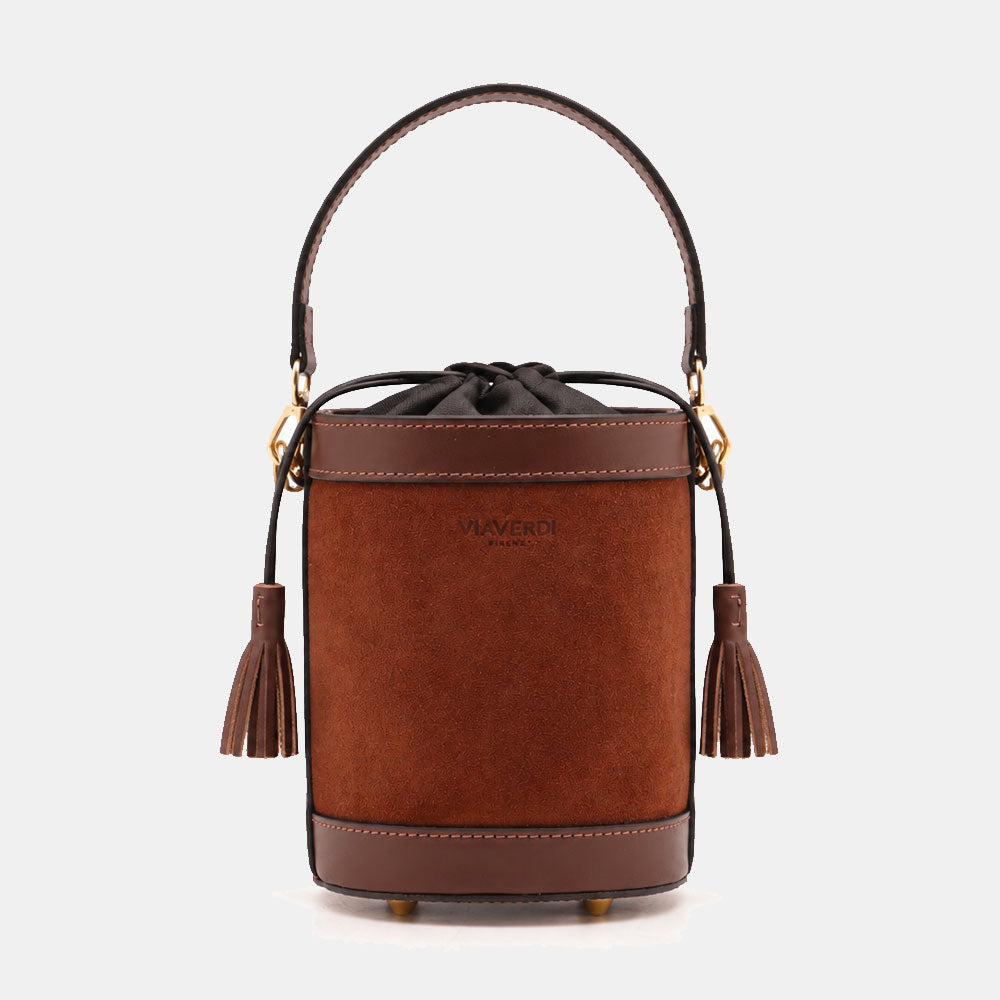 Borsa Secchiello a Mano VIAVERDI in Camoscio e Pelle Testa di Moro Made in Italy linea Pienza
