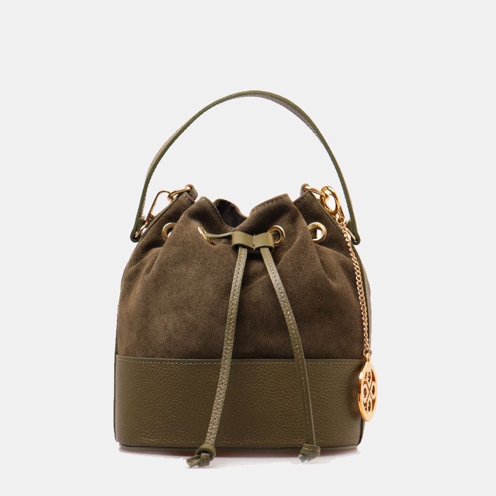 Borsa Donna a Secchiello VIAVERDI in Camoscio e Pelle Verde Made in Italy linea Cortona