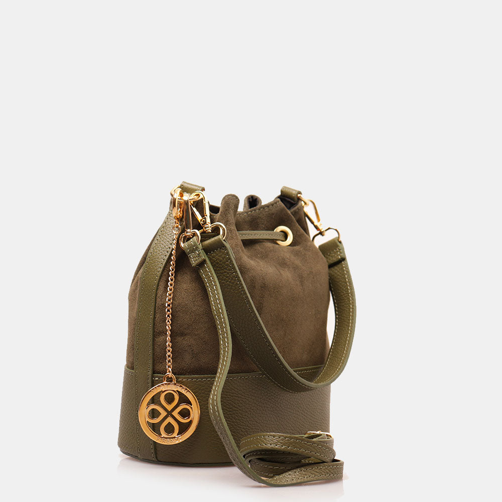 Borsa Donna a Secchiello VIAVERDI in Camoscio e Pelle Verde Made in Italy linea Cortona