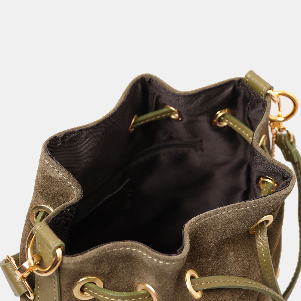 Borsa Donna a Secchiello VIAVERDI in Camoscio e Pelle Verde Made in Italy linea Cortona