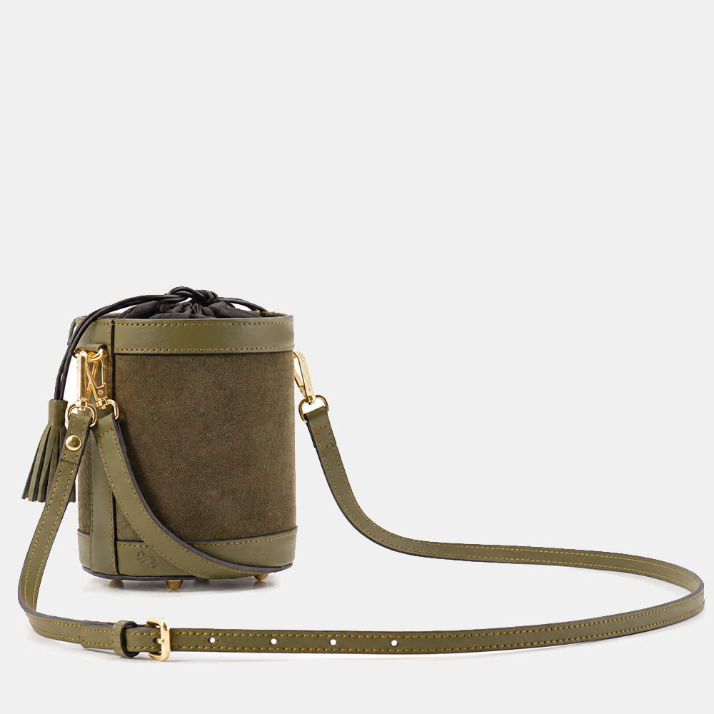 Borsa Secchiello a Mano VIAVERDI in Camoscio e Pelle Verde Made in Italy linea Pienza