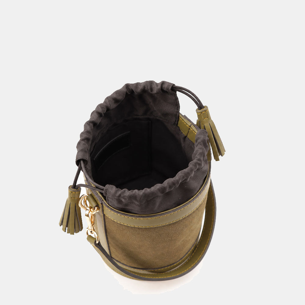 Borsa Secchiello a Mano VIAVERDI in Camoscio e Pelle Verde Made in Italy linea Pienza