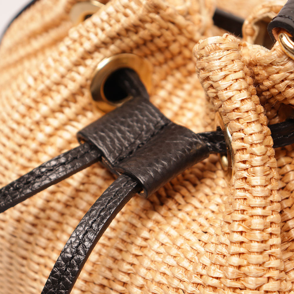 Borsa Donna a Secchiello VIAVERDI in Pelle Nera e Rafia Made in Italy