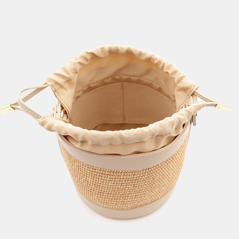 Borsa Secchiello a Mano VIAVERDI in Rafia e Pelle Beige Made in Italy linea Pienza