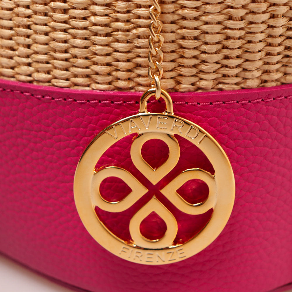 Borsa Donna a Secchiello VIAVERDI in Pelle Fucsia e Rafia Made in Italy