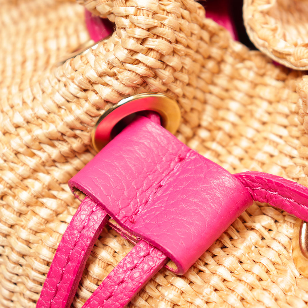 Borsa Donna a Secchiello VIAVERDI in Pelle Fucsia e Rafia Made in Italy