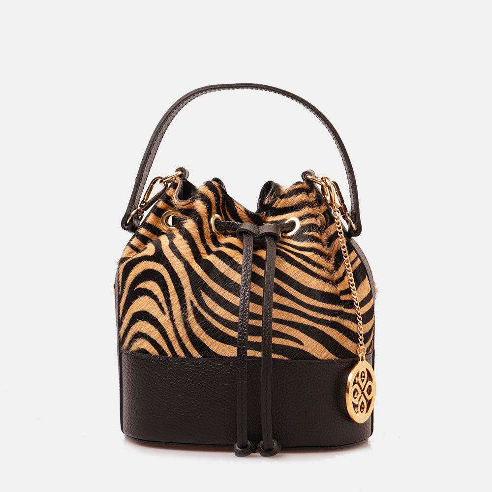 Borsa Donna a Secchiello VIAVERDI in Pelle e Cavallino Zebrato Made in Italy linea Cortona