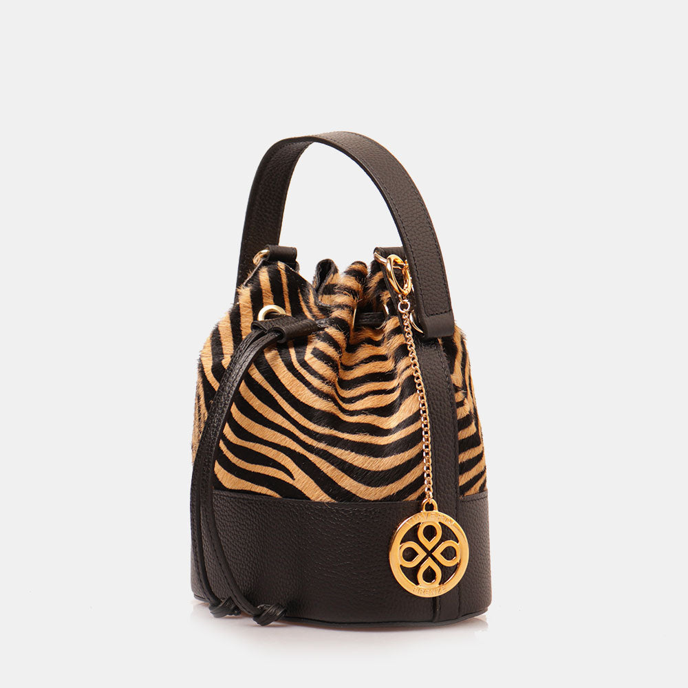 Borsa Donna a Secchiello VIAVERDI in Pelle e Cavallino Zebrato Made in Italy linea Cortona