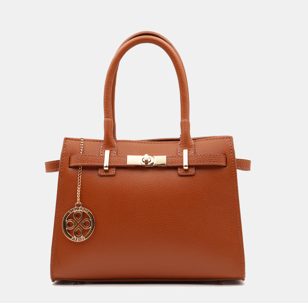 Borsa Donna a Mano VIAVERDI in Pelle color Cuoio Made in Italy linea Artimino