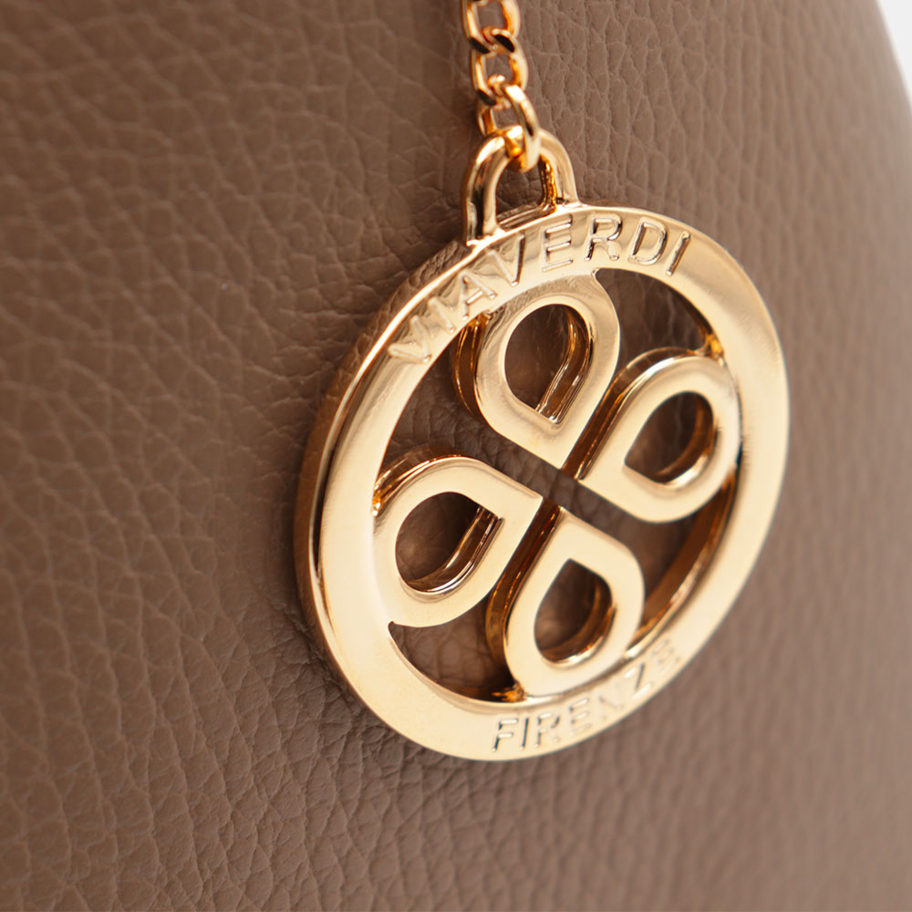 VIAVERDI Women's Shoulder Bag in Taupe Leather Made in Italy, Cortona Line