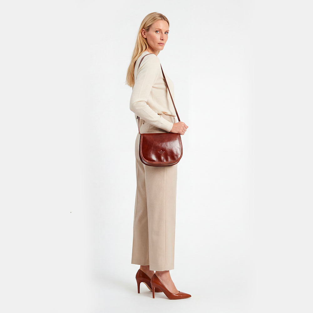 VIAVERDI Brown Leather Shoulder Bag Made in Italy, Firenze line.