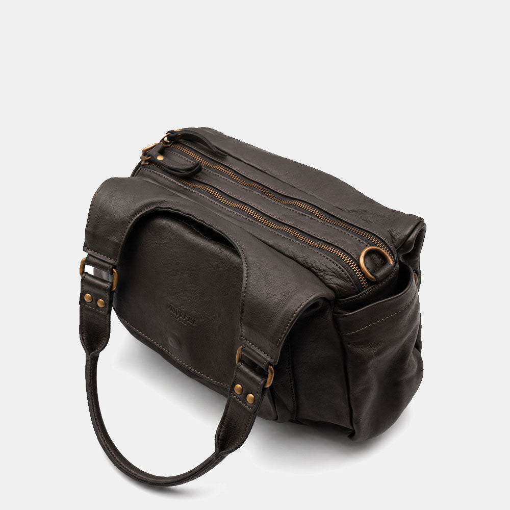 Borsa a Spalla VIAVERDI in Pelle Nera Made in Italy linea Tuscany