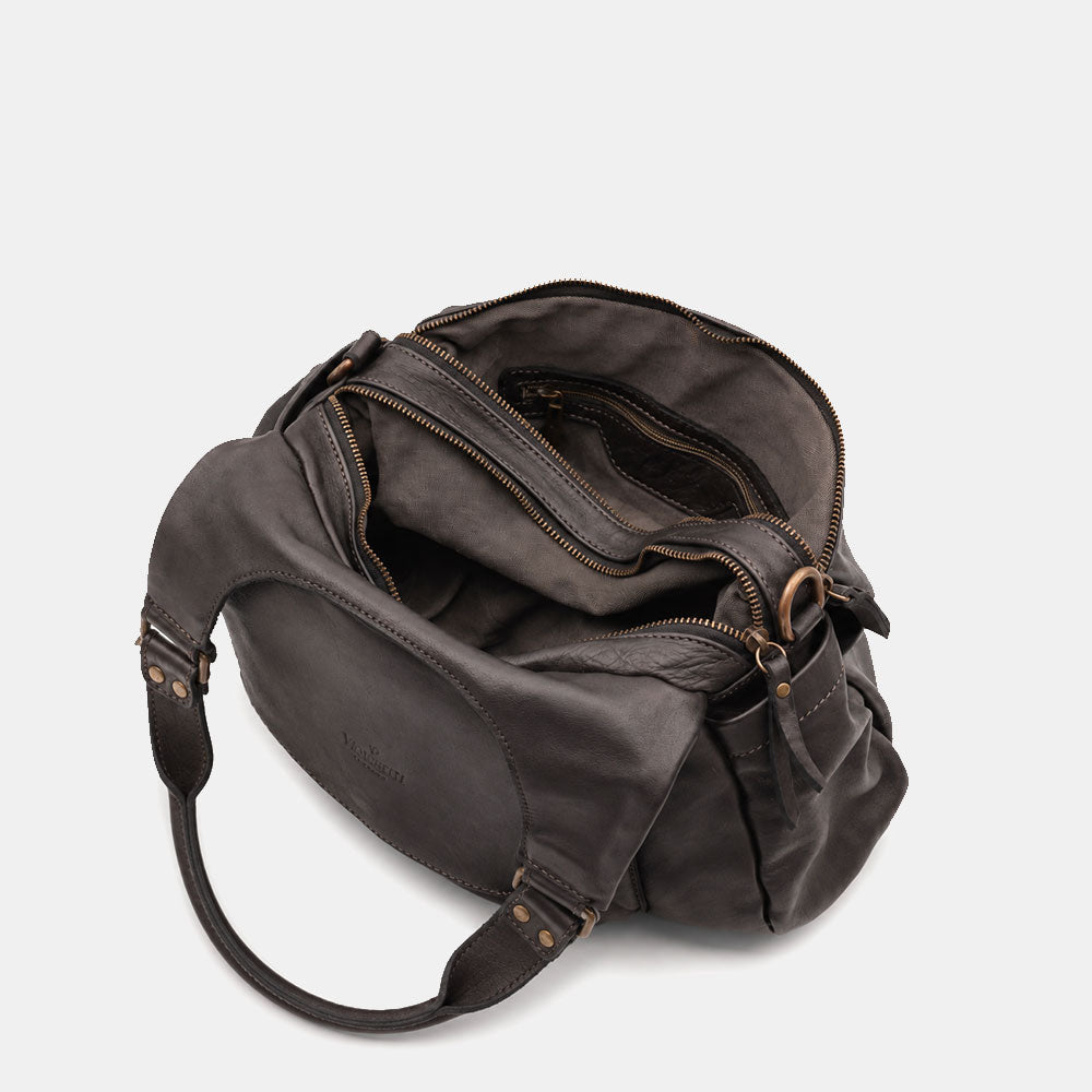 Borsa a Spalla VIAVERDI in Pelle Nera Made in Italy linea Tuscany