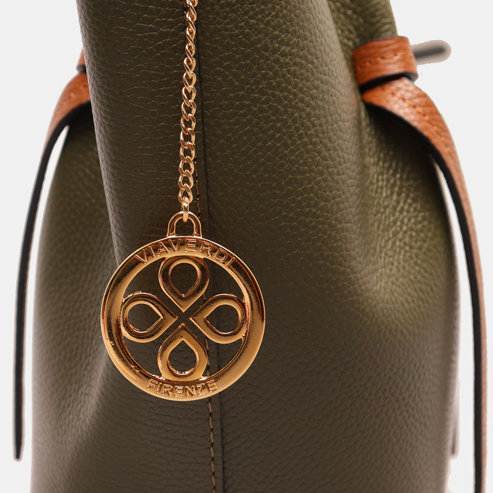 Borsa a Mano con Tracolla VIAVERDI in Pelle Verde e Marrone Made in Italy linea Castiglione