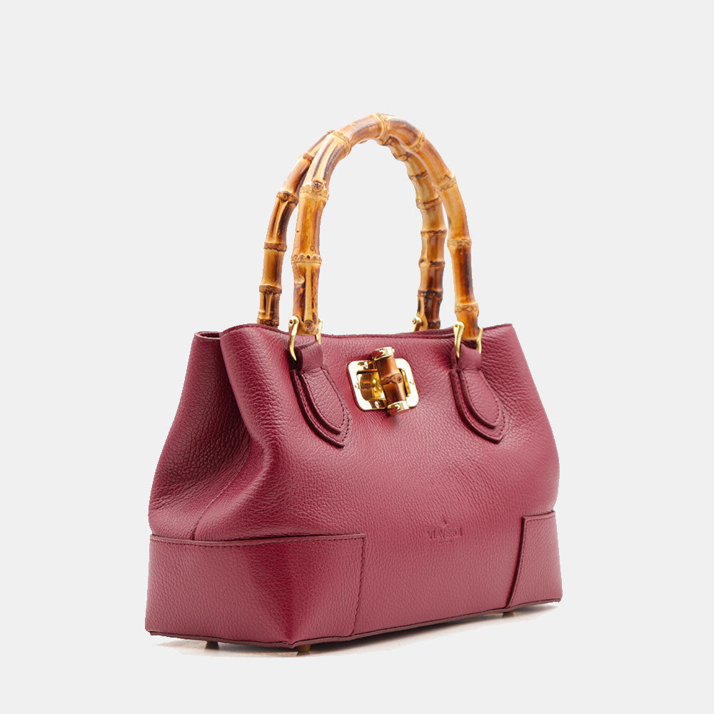 Borsa Piccola a Mano VIAVERDI in Pelle Bordeaux Made in Italy linea Volterra