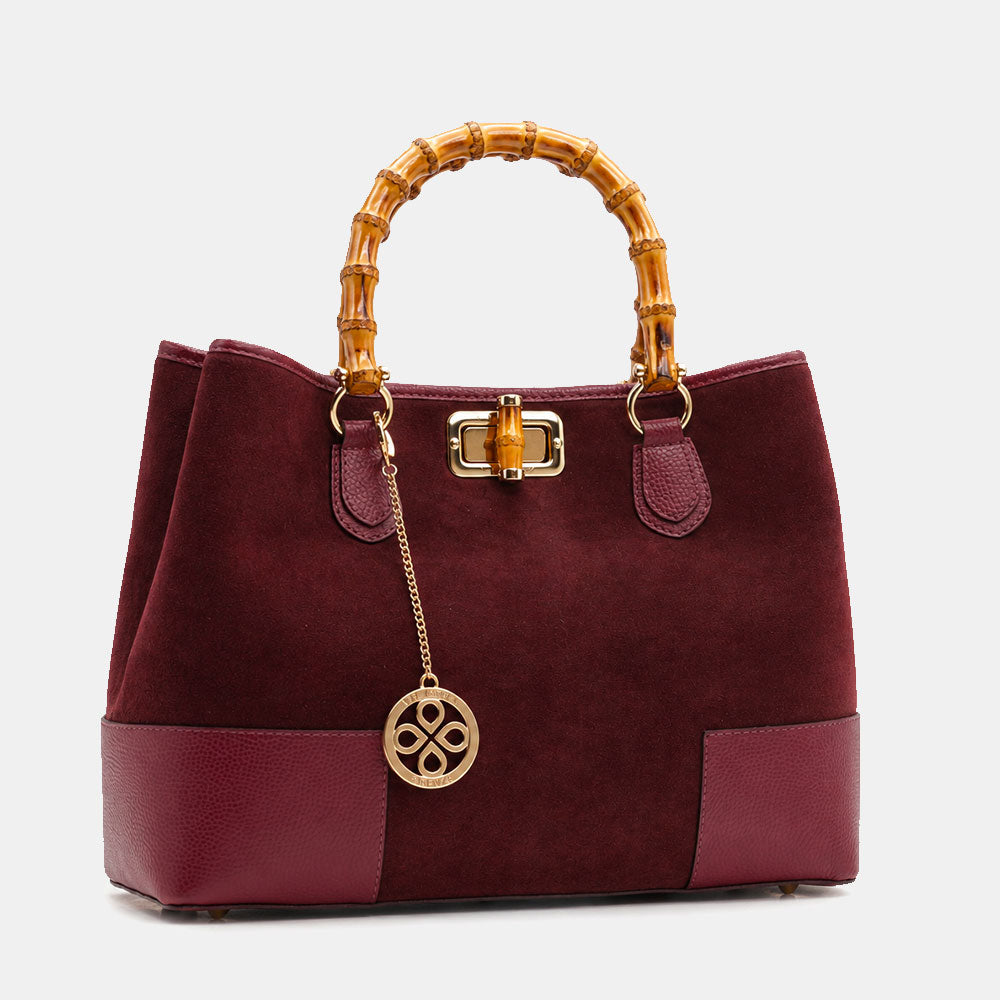 Borsa Grande a Mano VIAVERDI in Camoscio e Pelle Bordeaux Made in Italy linea Volterra