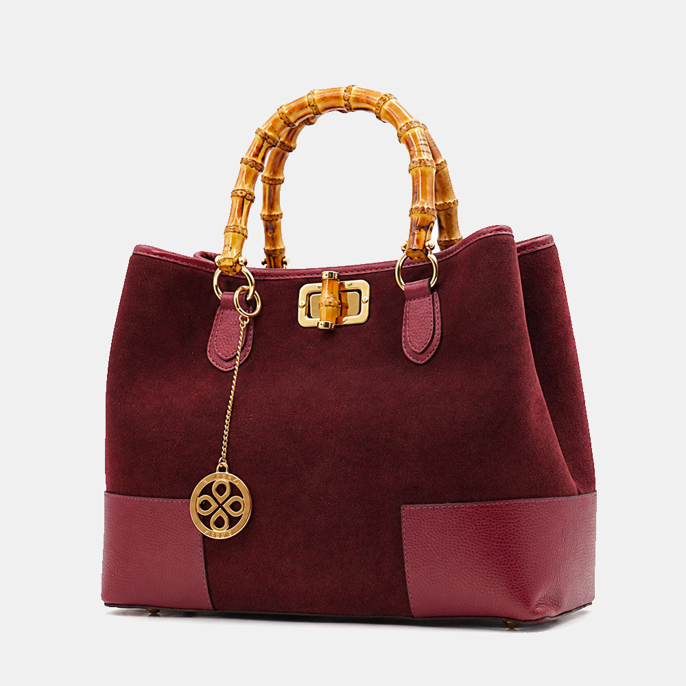 Borsa Grande a Mano VIAVERDI in Camoscio e Pelle Bordeaux Made in Italy linea Volterra