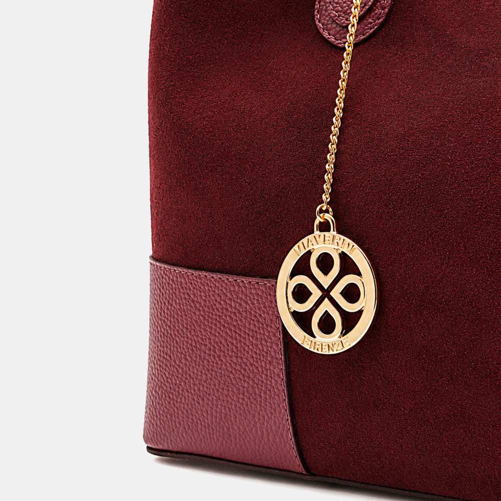 Borsa Grande a Mano VIAVERDI in Camoscio e Pelle Bordeaux Made in Italy linea Volterra