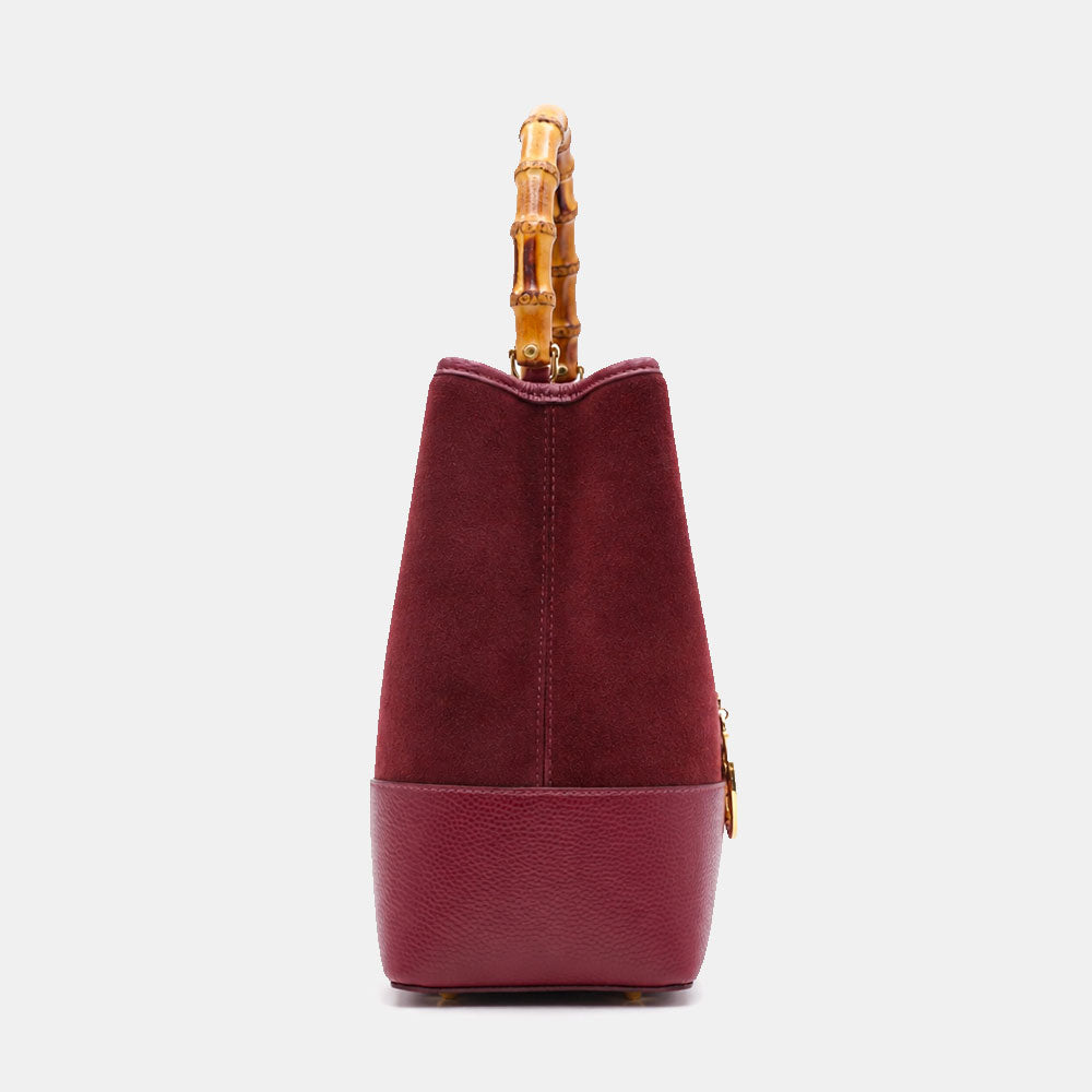 Borsa Grande a Mano VIAVERDI in Camoscio e Pelle Bordeaux Made in Italy linea Volterra