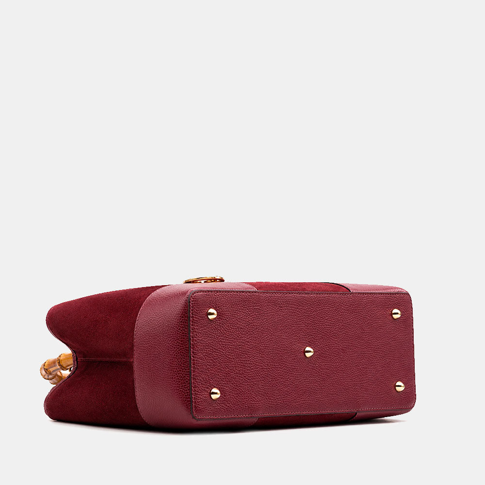 Borsa Grande a Mano VIAVERDI in Camoscio e Pelle Bordeaux Made in Italy linea Volterra