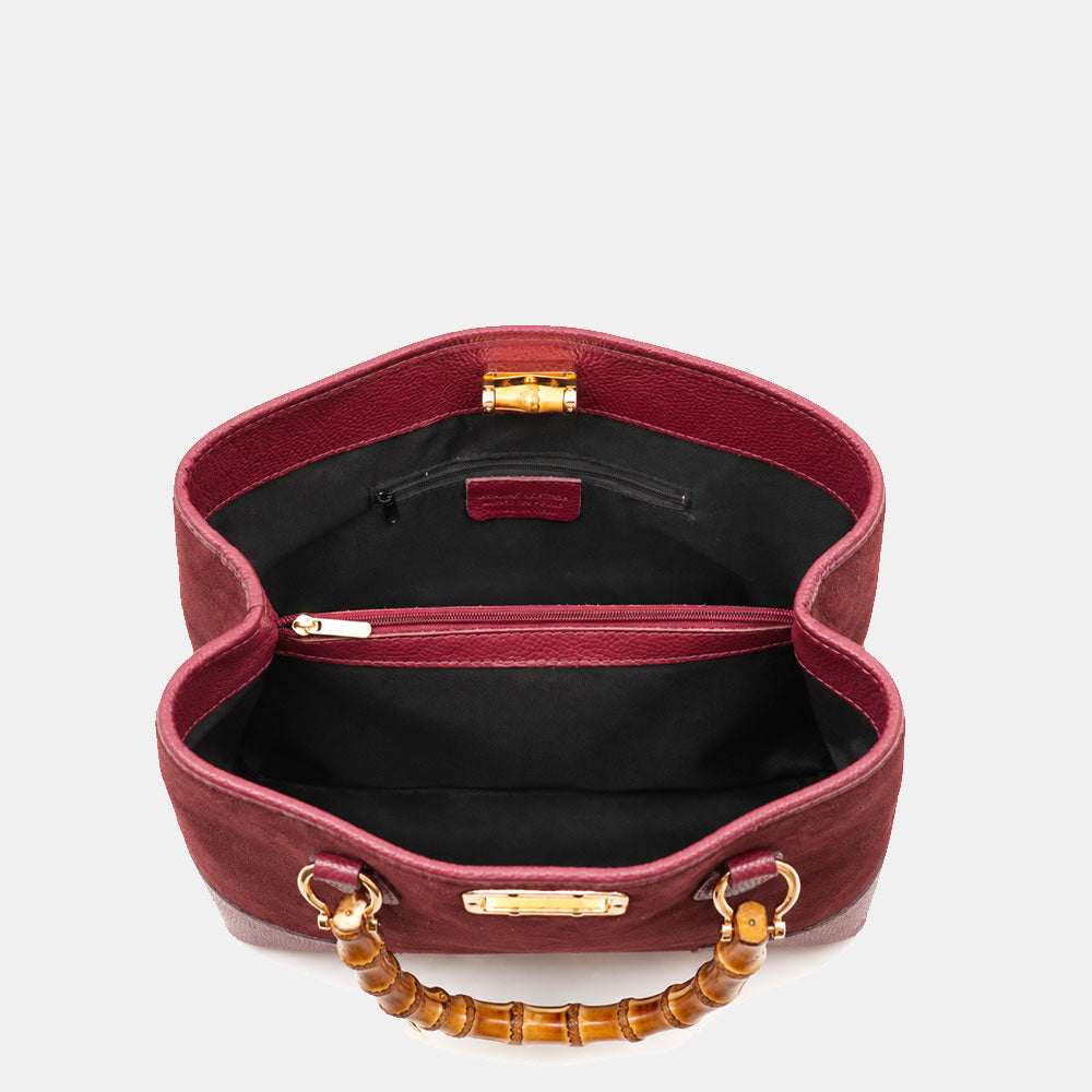 Borsa Grande a Mano VIAVERDI in Camoscio e Pelle Bordeaux Made in Italy linea Volterra