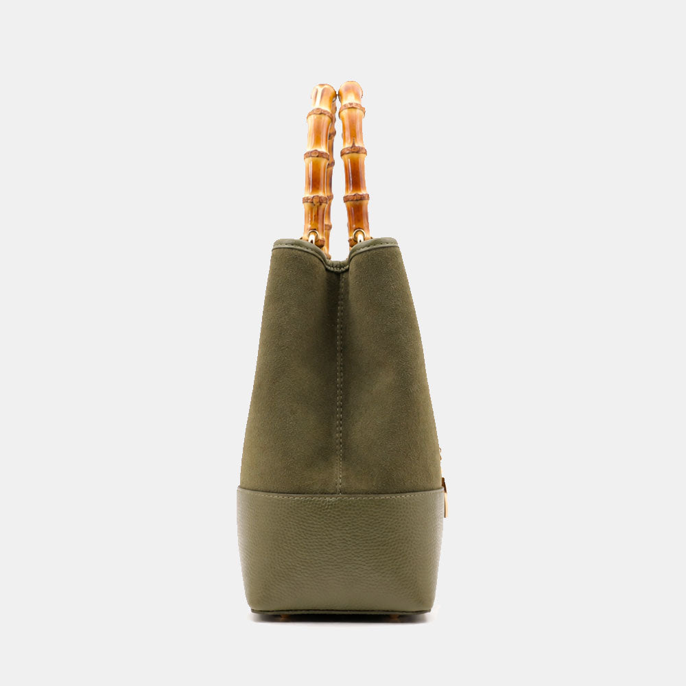 Borsa Grande a Mano VIAVERDI in Camoscio e Pelle Verde Made in Italy linea Volterra