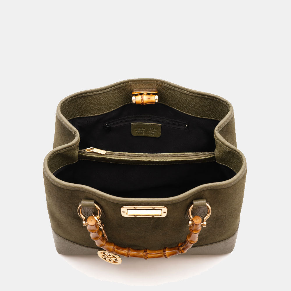 Borsa Grande a Mano VIAVERDI in Camoscio e Pelle Verde Made in Italy linea Volterra