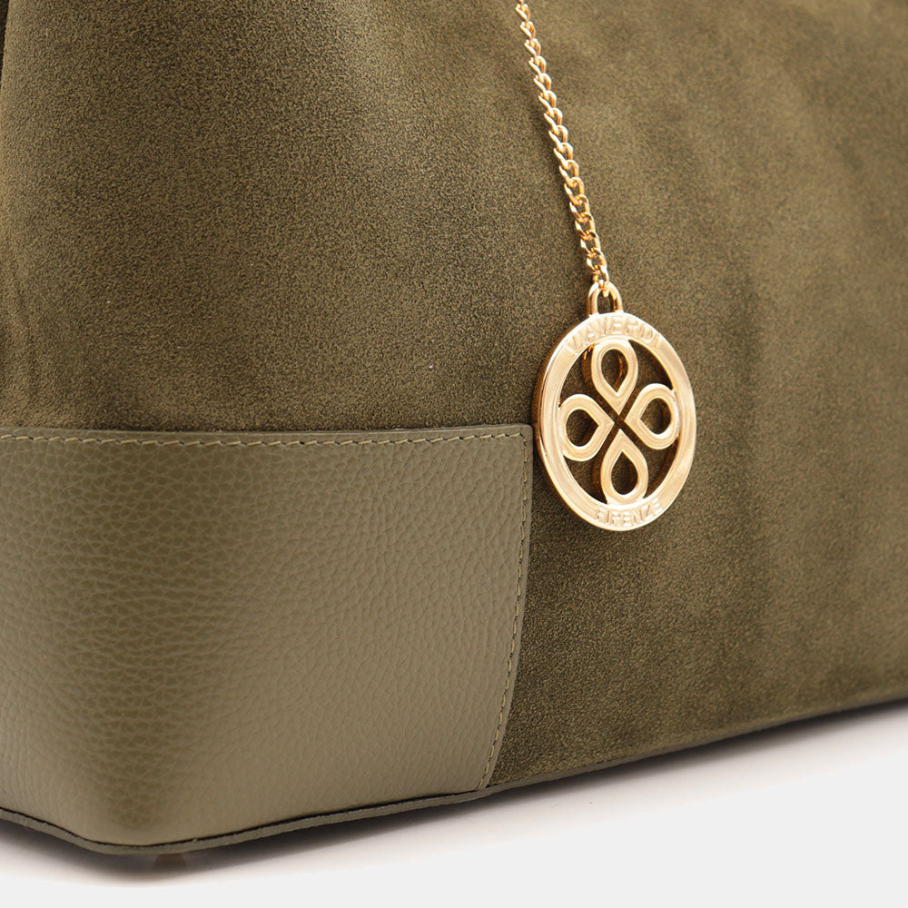 Borsa Grande a Mano VIAVERDI in Camoscio e Pelle Verde Made in Italy linea Volterra