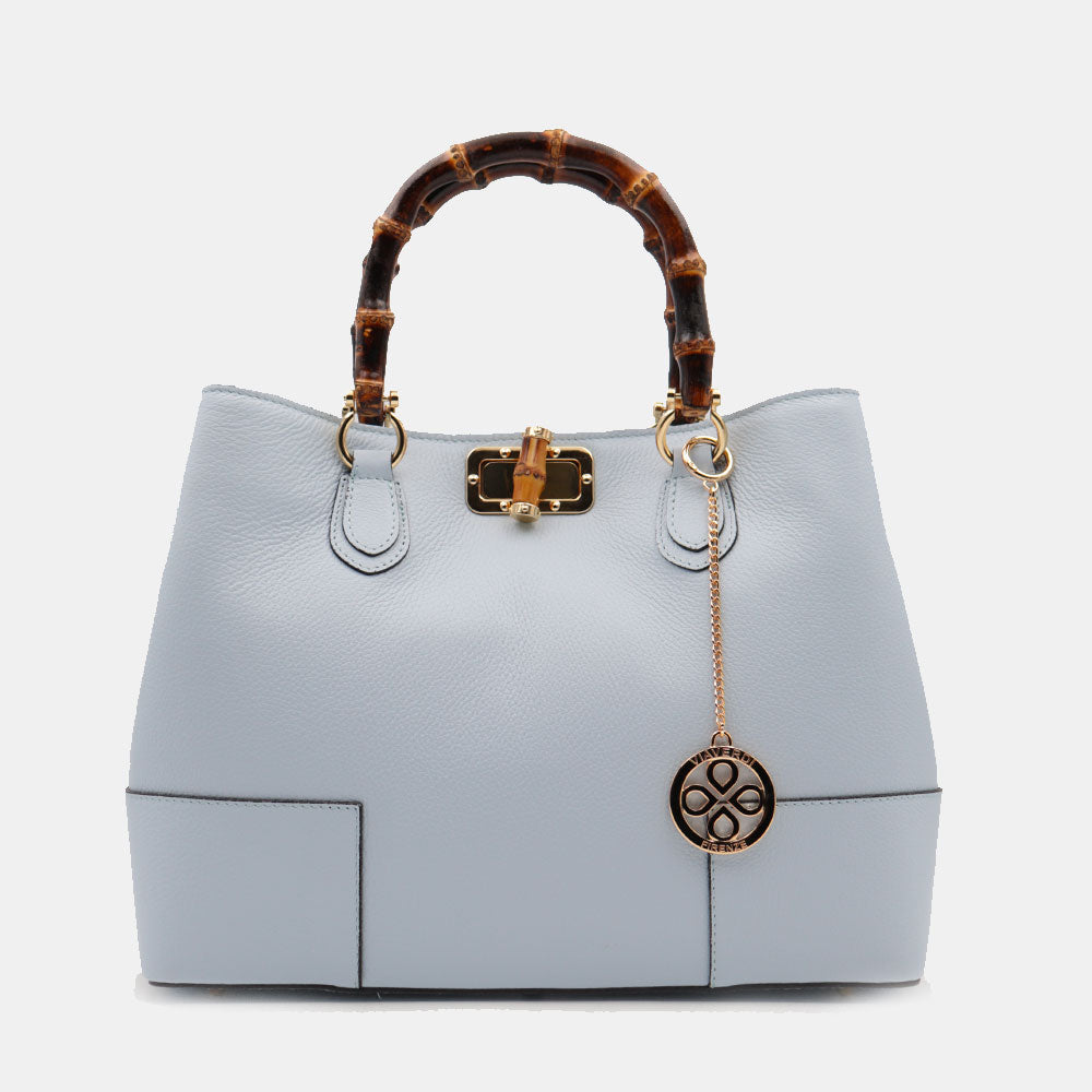 Borsa Grande a Mano VIAVERDI in Pelle Celeste Made in Italy linea Volterra