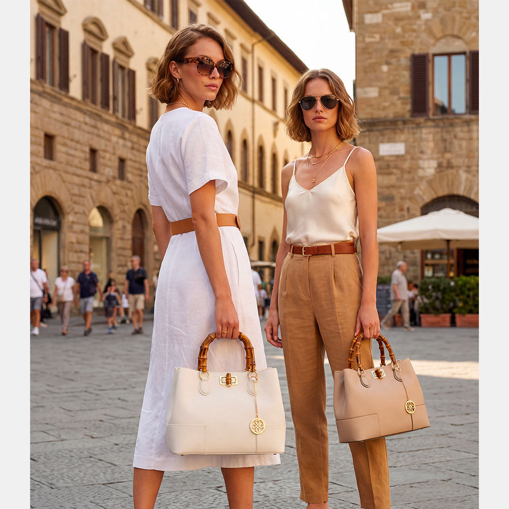 Borsa Grande a Mano VIAVERDI in Pelle Celeste Made in Italy linea Volterra