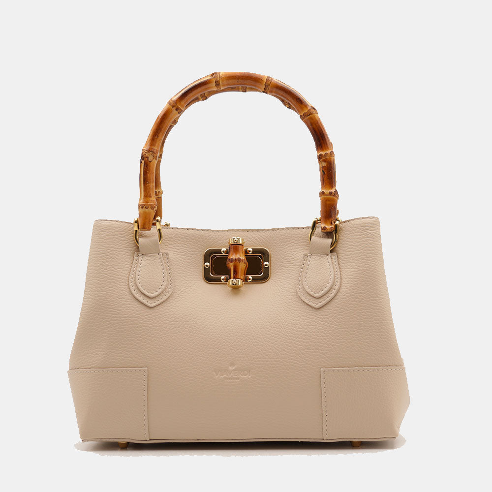 Borsa Piccola a Mano VIAVERDI in Pelle Avorio Made in Italy linea Volterra