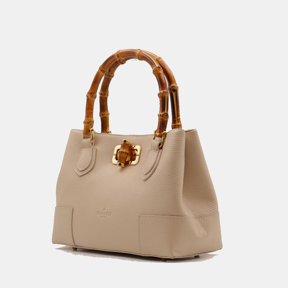 Borsa Piccola a Mano VIAVERDI in Pelle Avorio Made in Italy linea Volterra
