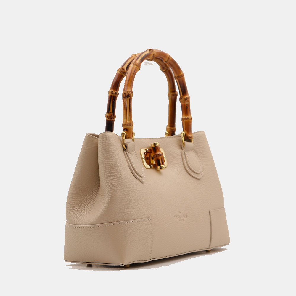 Borsa Piccola a Mano VIAVERDI in Pelle Avorio Made in Italy linea Volterra