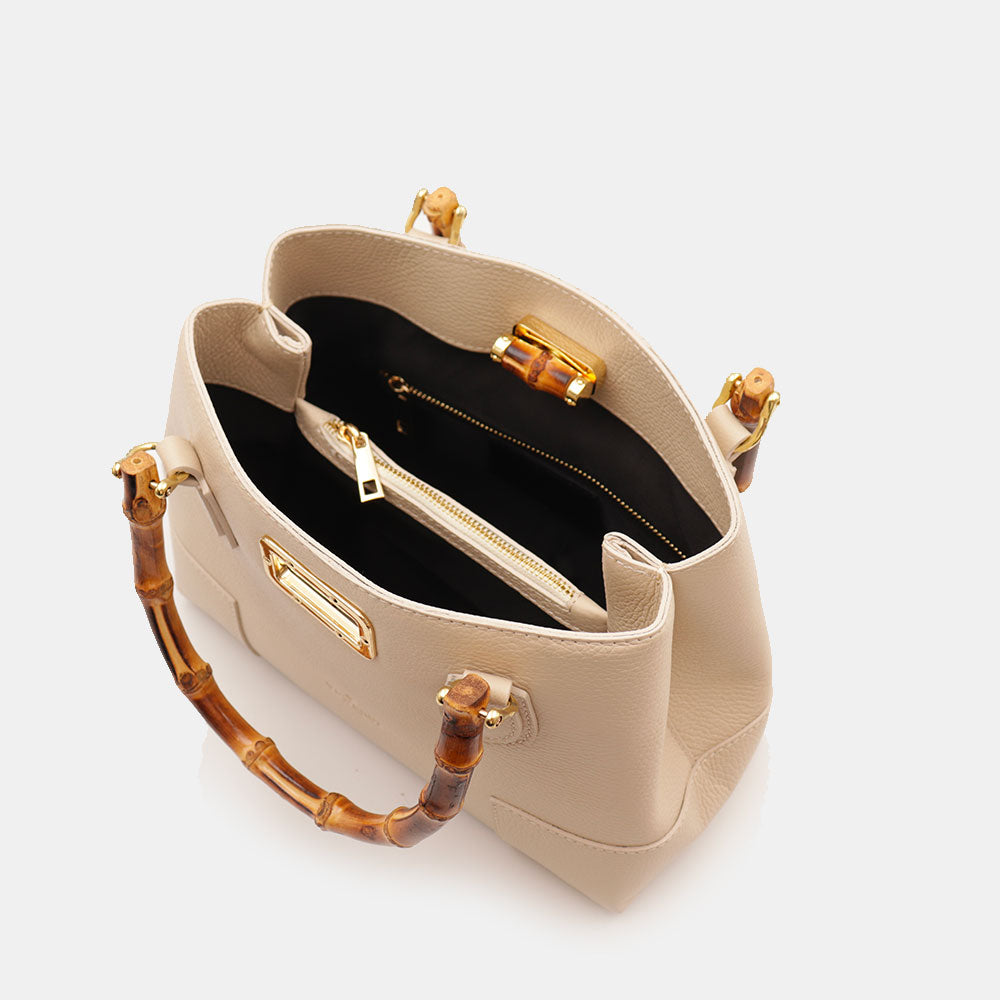 Borsa Piccola a Mano VIAVERDI in Pelle Avorio Made in Italy linea Volterra