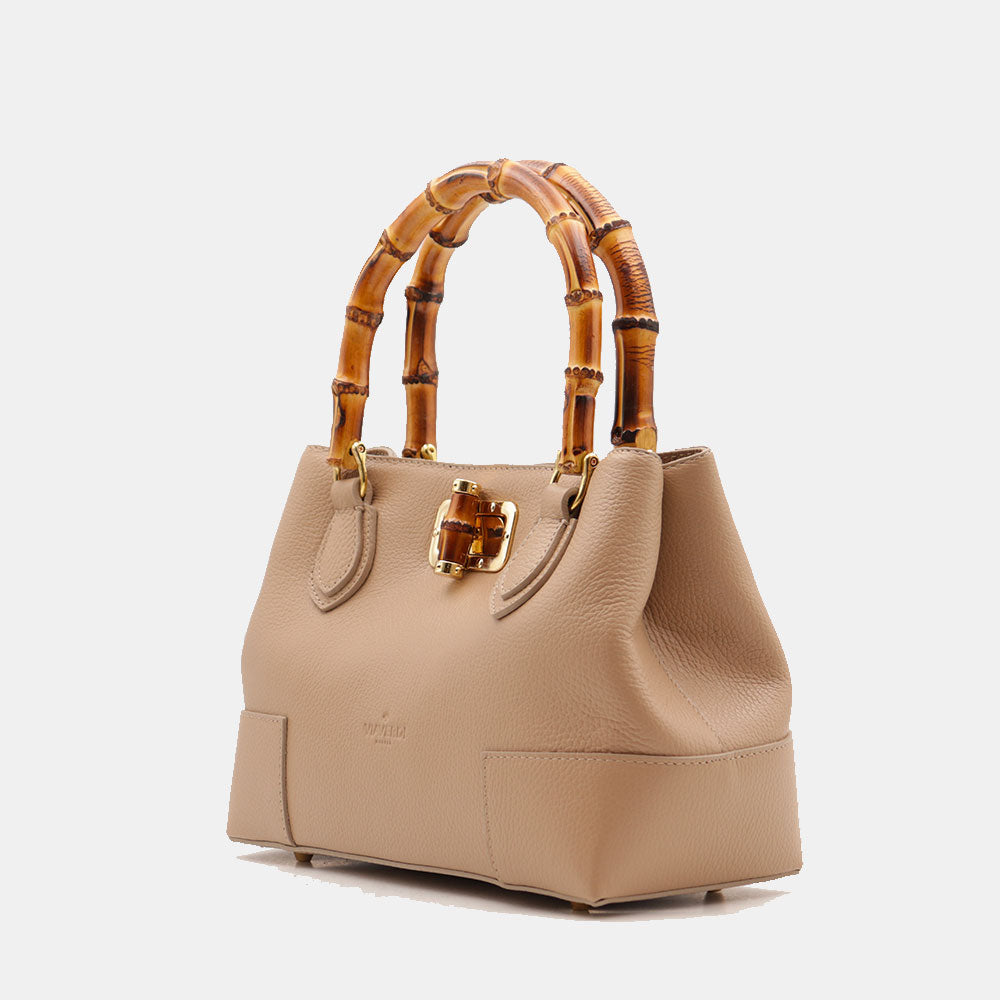 Borsa Piccola a Mano VIAVERDI in Pelle Beige Made in Italy linea Volterra