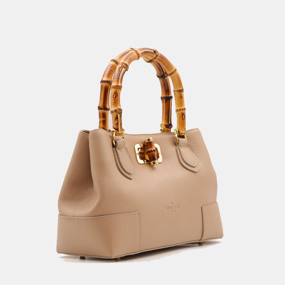 Borsa Piccola a Mano VIAVERDI in Pelle Beige Made in Italy linea Volterra