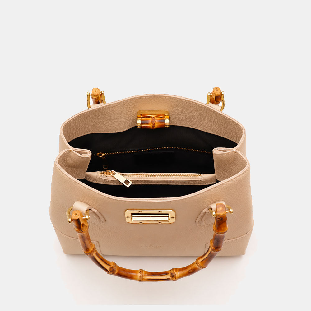 Borsa Piccola a Mano VIAVERDI in Pelle Beige Made in Italy linea Volterra