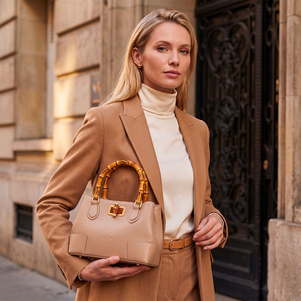 Borsa Piccola a Mano VIAVERDI in Pelle Beige Made in Italy linea Volterra
